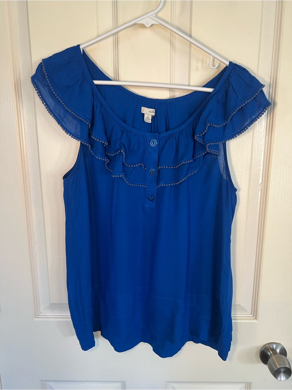 Anthropologie Odille Blue Ruffle Blouse Size 10 Boho Rayon Top